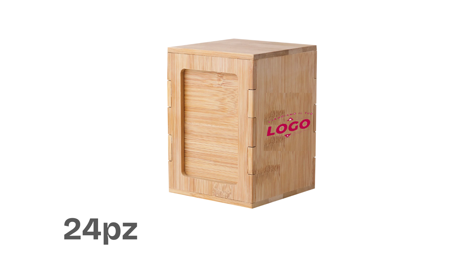 Portatovagliolo Cubo in Legno di Bambù – 17x17 cm (24pz) - Personalizzabile