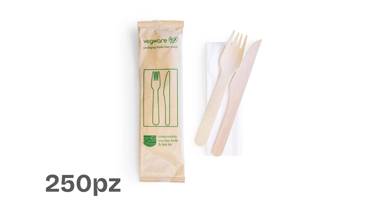 Set Posate Biodegradabili in Legno BIS – Forchetta, Coltello e Tovagliolo(250pz)