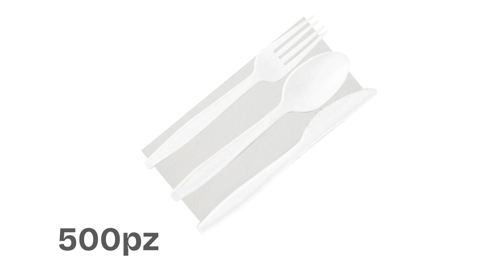 Set Posate Compostabili Tris – Forchetta, Coltello, Cucchiaio e Tovagliolo (500pz)